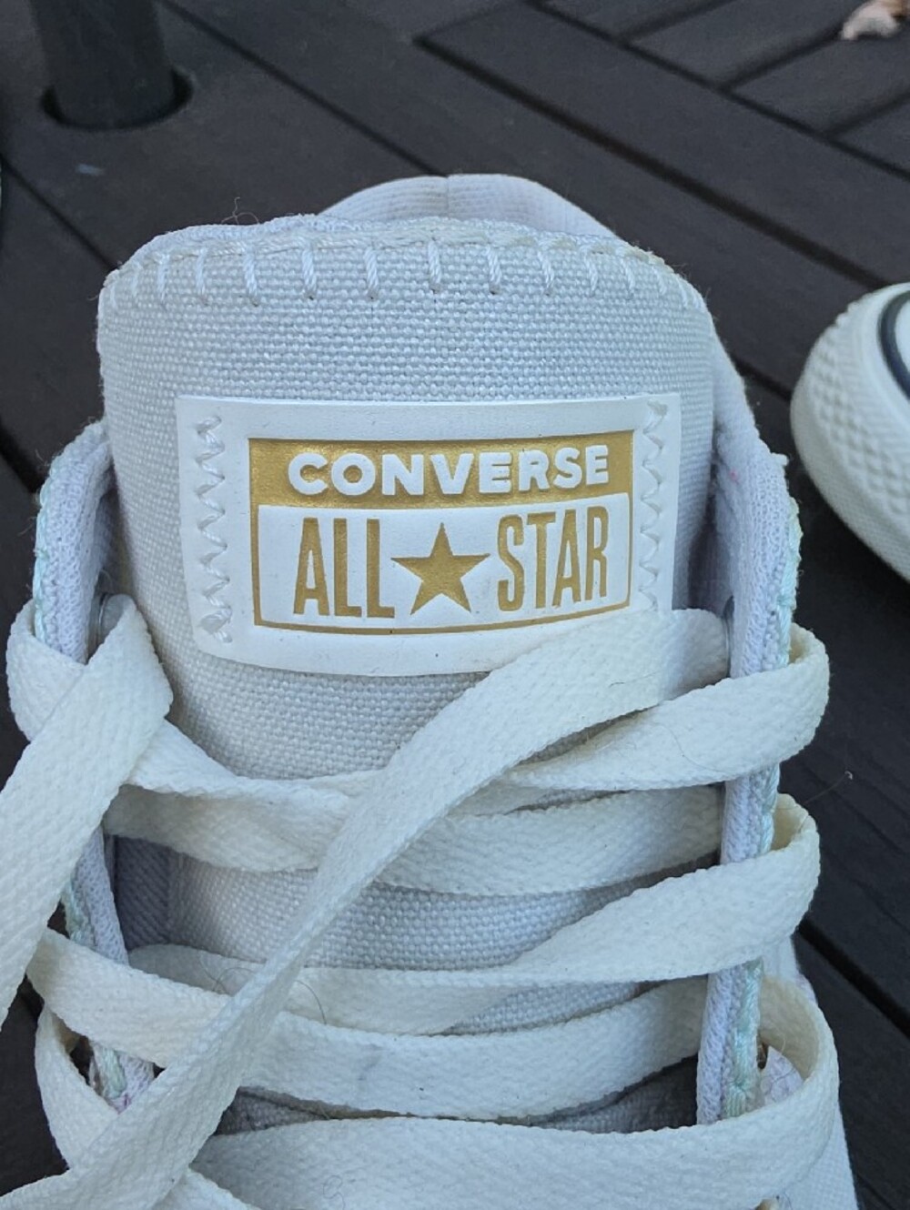 Converse Gray High Top Chuck Taylor Sneakers with Gold Eyelets - Picture 5 of 9